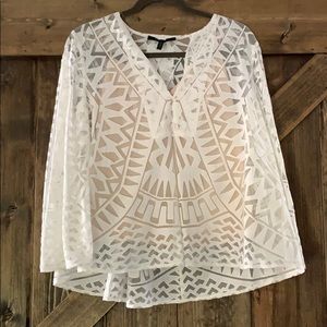 BCBG Maxazria Geometric Bell Sleeve Top
